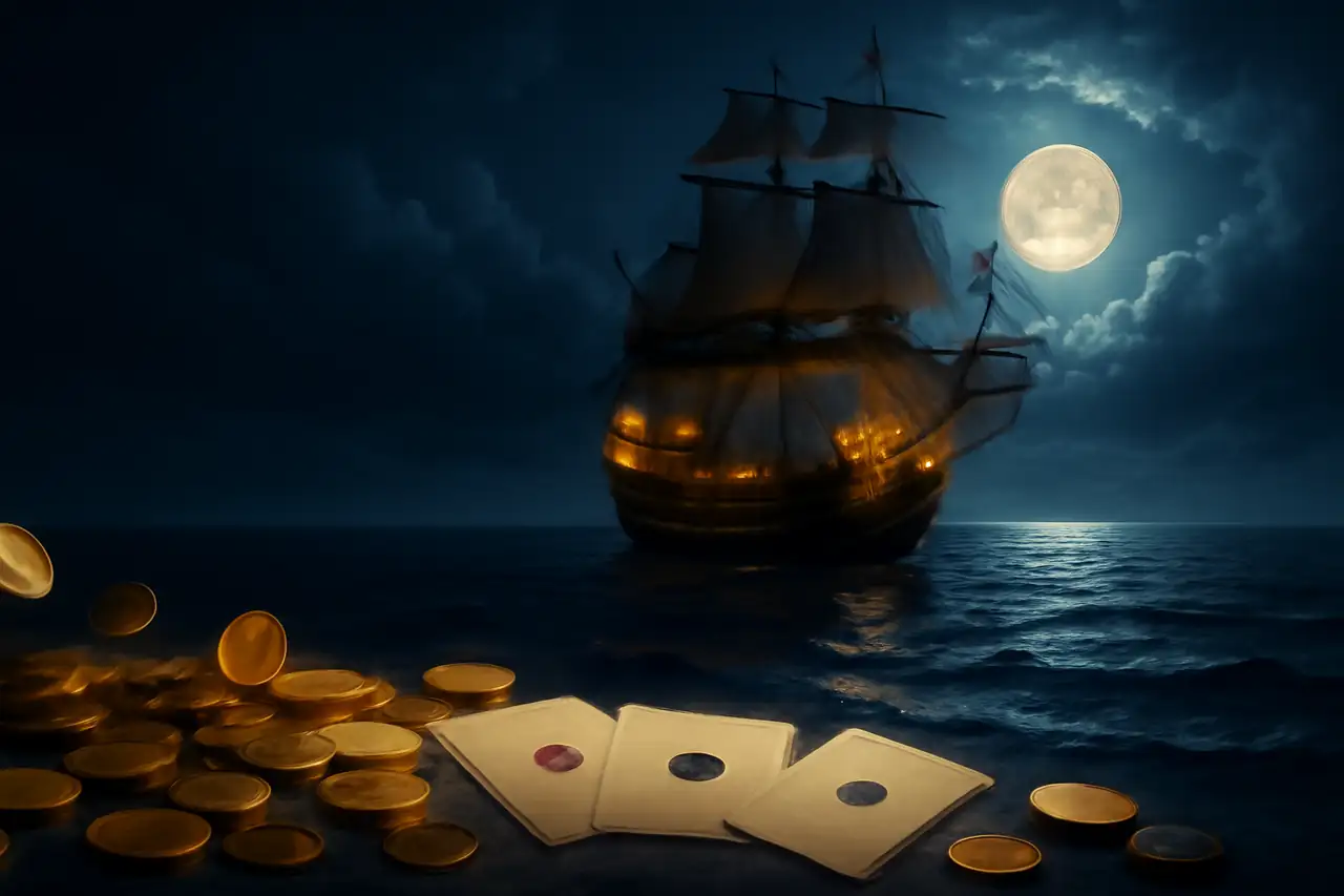Galleon Casino — kapitein en galjoen met gouden munten